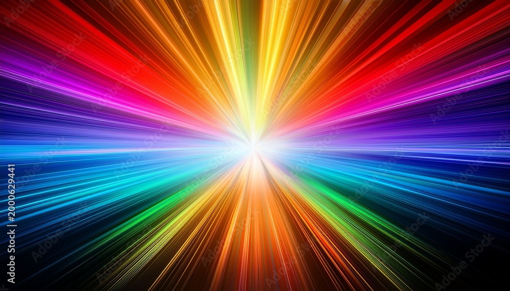 Fototapeta premium Vibrant Colorful Light Flare Effect With Bright Rainbow Beams Creating A Dynamic Abstract Background