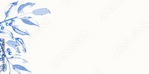minimalist branch illustration with blue leaves and berries on white background high quality professional detailed