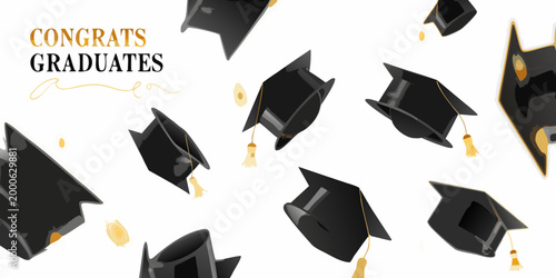black graduation caps with gold tassels on white background high quality professional detailed modern elegant