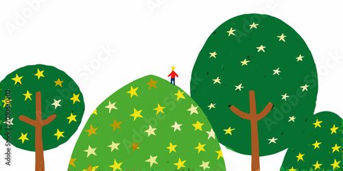 illustration of a person standing on a starry hill surrounded by trees high quality professional