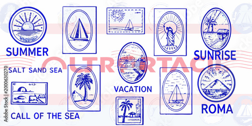 summer vacation illustrations with beach scenes and landmarks high quality professional detailed modern elegant stylish