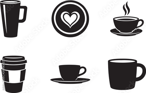 Coffee cup icon set with coffee and tea symbols in clean vector style isolated on white background.