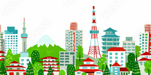 modern cityscape with traditional houses and skyscrapers colorful vector illustration high quality professional detailed elegant