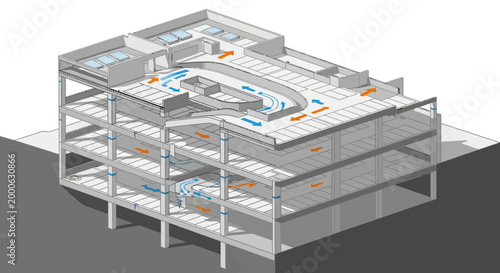 Isometric View Multi-Story Parking Garage Building Diagram Isolated White Background