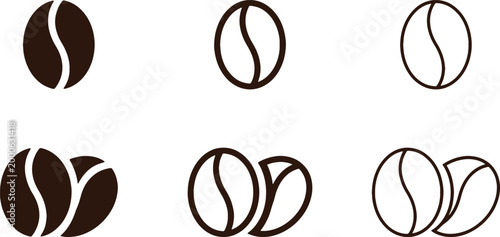 Collection of coffee bean icons in various design styles for branding.