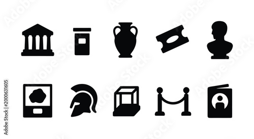 Collection of museum and cultural exhibit icons.