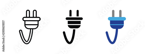 Electric plug icons in different styles, representing power connection and energy supply.