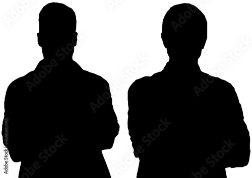 腕を組んで立つ2人のビジネスマンのシルエットセット