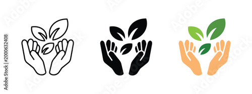 Hands holding plant sprout representing growth and environment care.