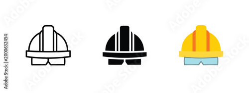 Hard hat safety helmet icon set for construction worker protection.