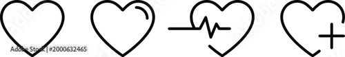 Heart and heartbeat line, love and life symbol icons, medical health and care graphics.