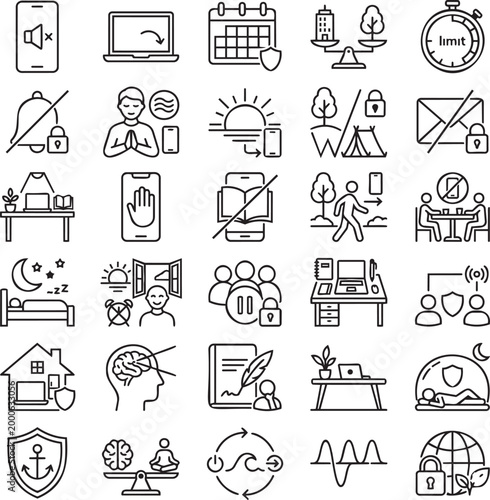 30 Digital Minimalism Line Icons – Right to Disconnect, Screen Balance, Mindful Technology Minimalist Vector Outline Set for UI UX

49 High-Ranking Adobe Stock Keywords (Ordered by Importance)
digital