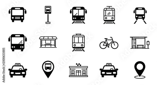 Set of Public Transportation Icons and Symbols.