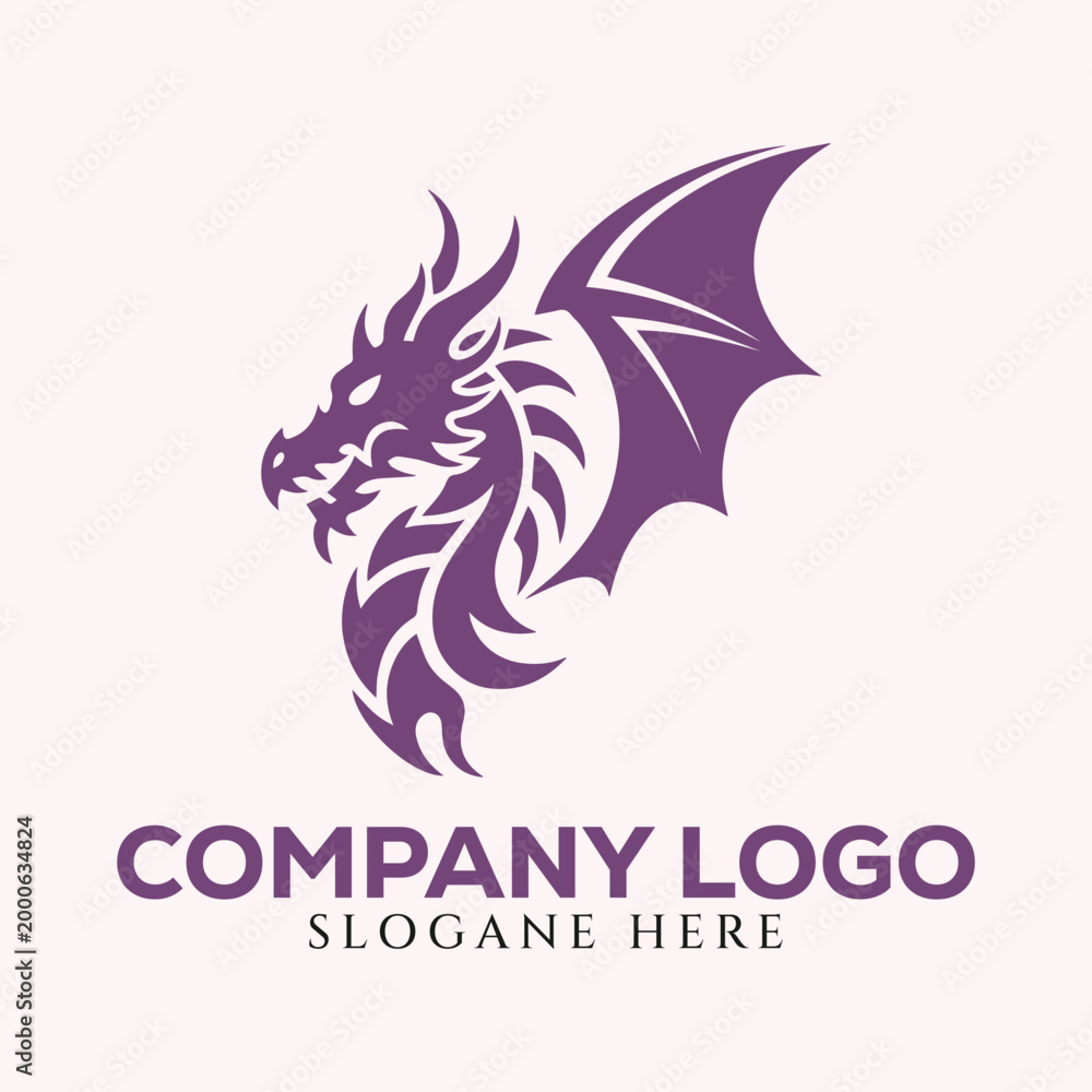 Fototapeta premium Black Dragon Logo Design with Sleek Stylized Silhouette and Fierce Expression