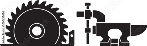 a circular saw blade and a vise. Silhouette vector illustration