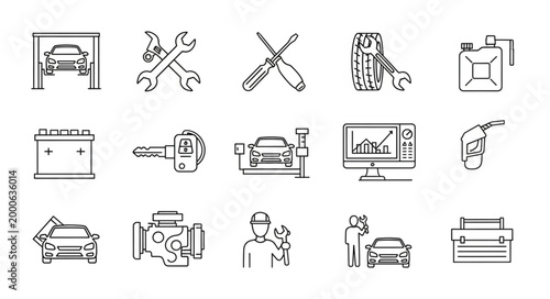 Set of Icons Representing Car Repair and Maintenance Services.