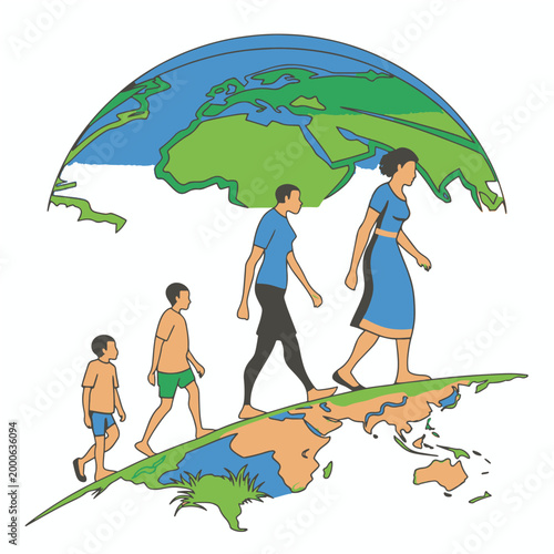 World Population Day Crowd Silhouette with Growing Graph and Earth Concept Vector Illustration