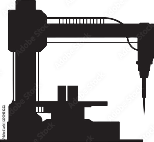 A black silhouette of a coordinate measuring machine. Silhouette vector illustration