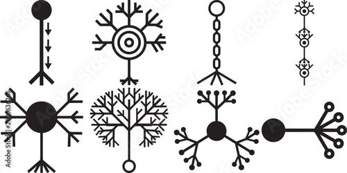 Neuron cells line icons set for neuroscience and biology illustrations.