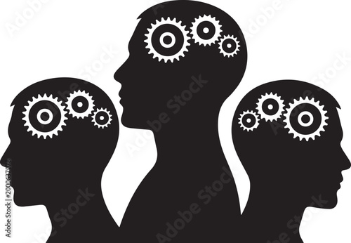 human profiles with gears. Silhouette vector illustration