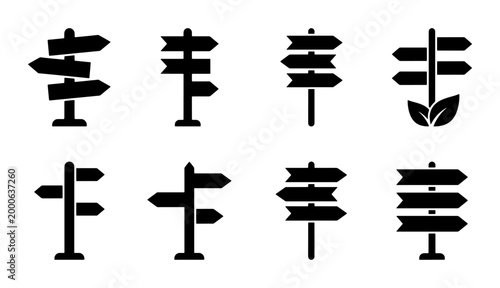 Bild auf Leinwand Directional Signpost Icons Set, Navigation Arrows, Crossroads Guidance, Informat