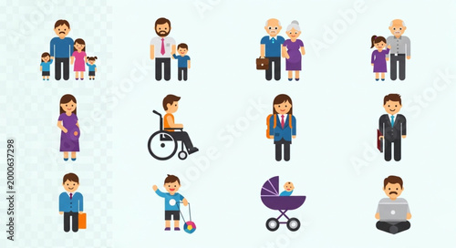 Collection of Diverse People Characters and Families.