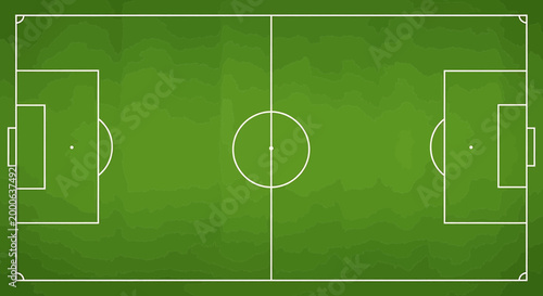 Top view of a soccer field with topographic contour lines on a green grass background