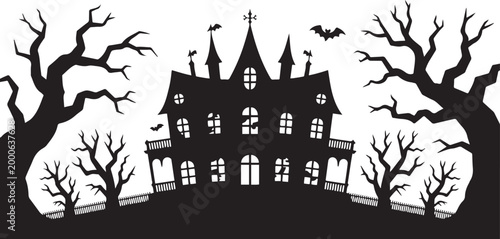 a haunted mansion. Silhouette vector illustration