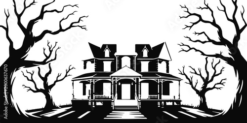 a haunted mansion. Silhouette vector illustration