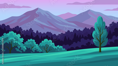 Vector illustration of mountain landscape with trees