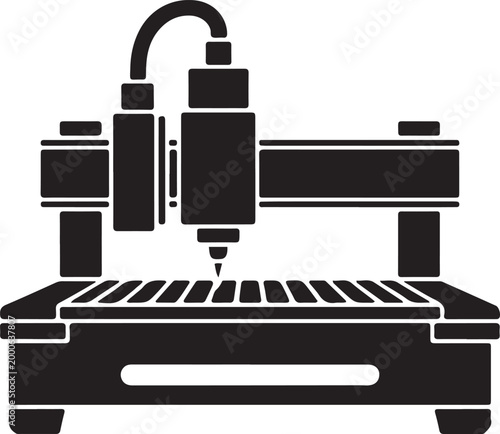 cnc router machine on a white background. Silhouette vector illustration