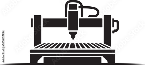 cnc router machine on a white background. Silhouette vector illustration
