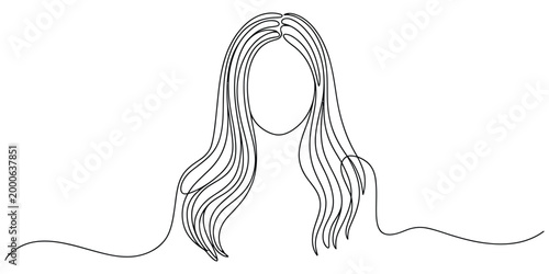 Continuous one line drawing of a woman with long hair