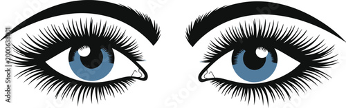 Close up of a stylized eye with long dramatic eyelashes. Silhouette vector illustration