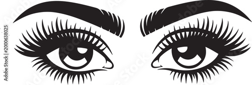 Close up of a stylized eye with long dramatic eyelashes. Silhouette vector illustration