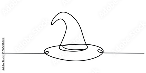 Continuous single line drawing of a witch hat