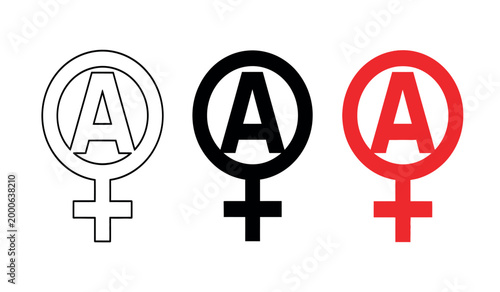Anarchist symbol variations three representations of the 'a' in a circle