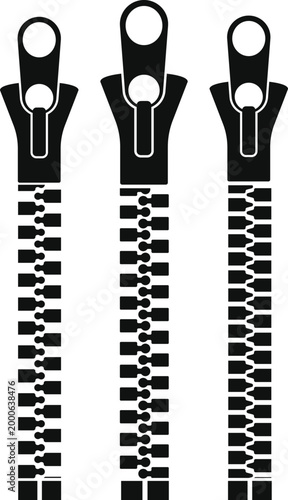 clothing zipper icons. textile industry projects featuring sign. Open track and metal slider symbol. Clothing assembly and zipper
