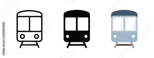 Outline solid and colored subway or train icons.