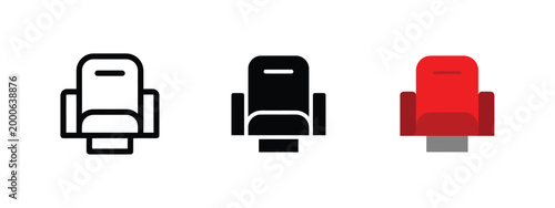 Outline solid and red cinema or theater seat icons.