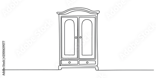 Simple line drawing of a classic wooden wardrobe cabinet