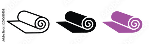 Rolled up carpet or mat icon set flat design.