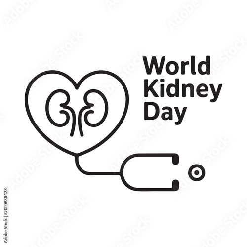 World kidney day awareness graphic featuring a heart and stethoscope illustration
