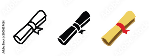 Scroll document icons representing diploma certificate or ancient manuscript.