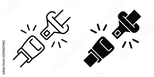 Seat belt icon set safety buckle fastening.