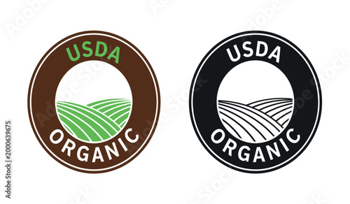 Usda organic seal variations color and monochrome versions for product labeling