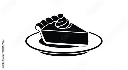 A slice of pie with whipped cream on a plate vector illustration on white background