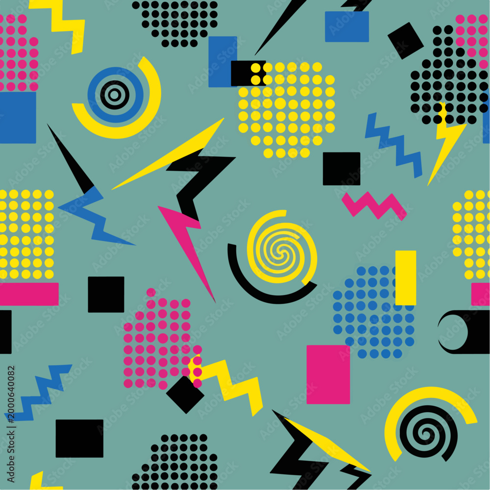 Fototapeta premium Colorful abstract geometric pattern with vibrant shapes and retro style design elements