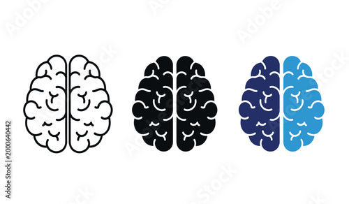 Human brain illustration three variations in color and detail