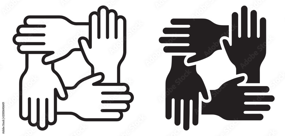 Fototapeta premium teamwork hands connection icon, minimal vector line and solid style, unity and cooperation symbol isolated on transparent background